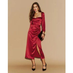 NWOT Reformation Gloriana Silk Dress in Sangre Red Midi Sweetheart Neckline